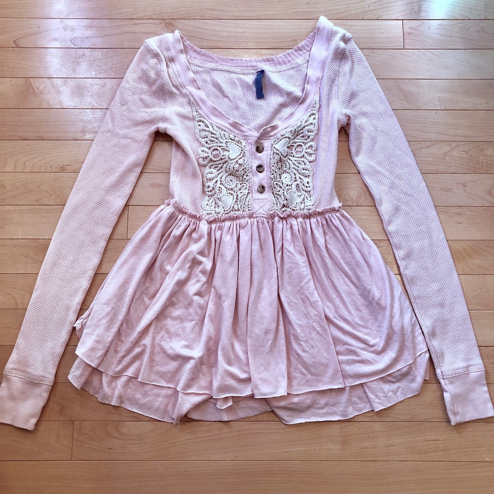 Free People Crochet Babydoll Henley